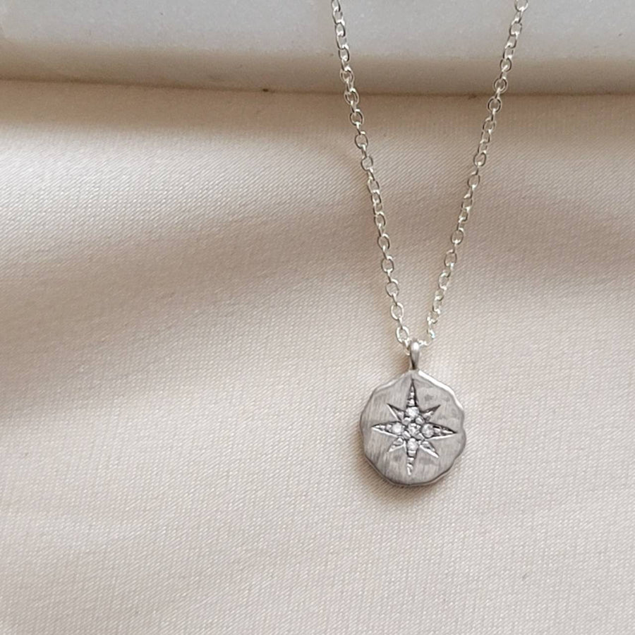 Compass Rose Necklace • Diamond CZ North Star • Gold Compass Necklace • Graduation Gift • Long Distance Friend • Layering Necklace