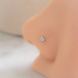 Light Blue Diamond CZ & 14k White gold L-Bend Nose stud, shown on model, by Studio Blue on Etsy