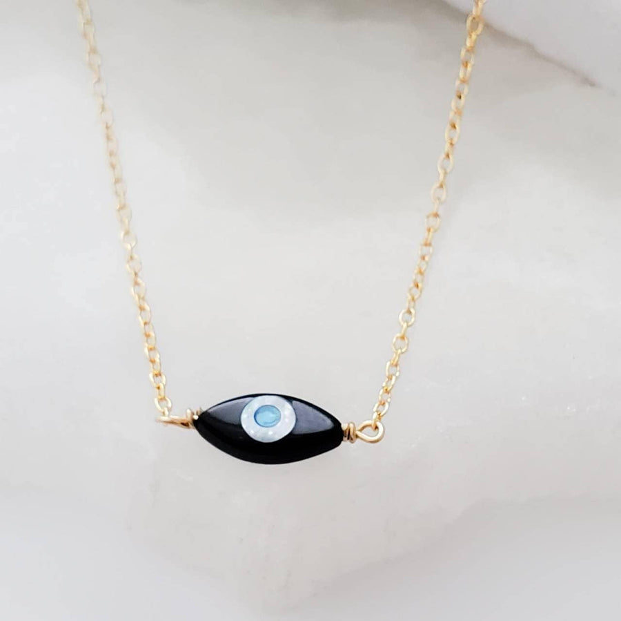 Dainty Evil Eye Necklace • Mother of Pearl Evil Eye • Delicate Necklace • Good Luck • Protection • Black or White Evil Eye