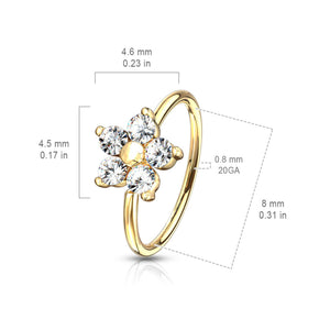 Diamond CZ Flower Nose Ring • 20 Gauge • Cubic Zirconia Flower Nose Hoop • Nose Jewelry • Dainty Nose Ring • Snug Nose Hoop