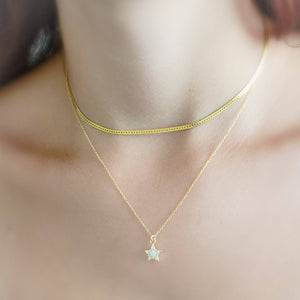 Opal Star Necklace • Dainty Layering Necklace • Celestial Jewelry • October Birthday Gift • CZ Diamond Accents