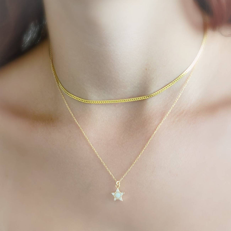 Opal Star Necklace • Dainty Layering Necklace • Celestial Jewelry • October Birthday Gift • CZ Diamond Accents