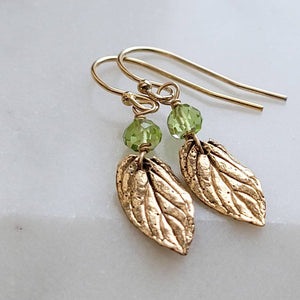 Leaf & Gemstone Drop Earrings • Choose Your Color • Custom Earrings • Boho Style • Nature Inspired • Mint Leaves • Dangle Earrings