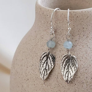 Leaf & Gemstone Drop Earrings • Choose Your Color • Custom Earrings • Boho Style • Nature Inspired • Mint Leaves • Dangle Earrings