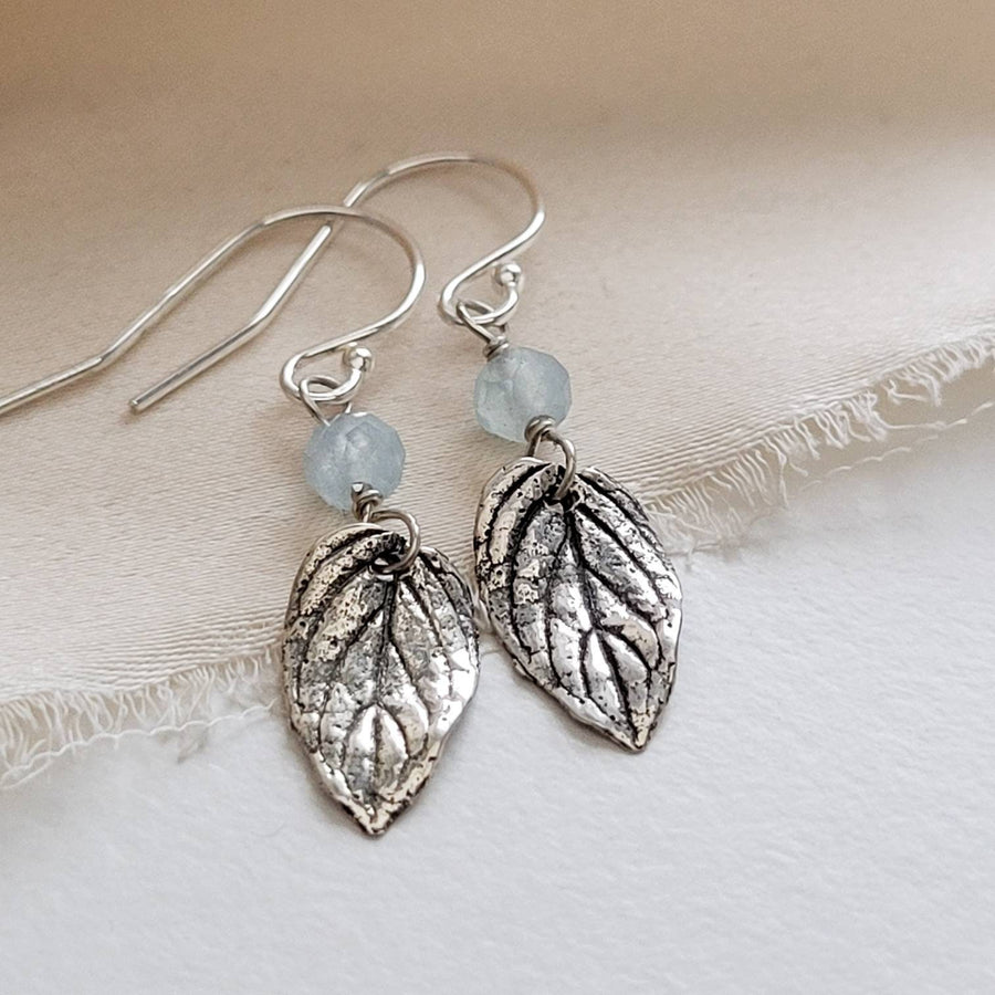 Leaf & Gemstone Drop Earrings • Choose Your Color • Custom Earrings • Boho Style • Nature Inspired • Mint Leaves • Dangle Earrings