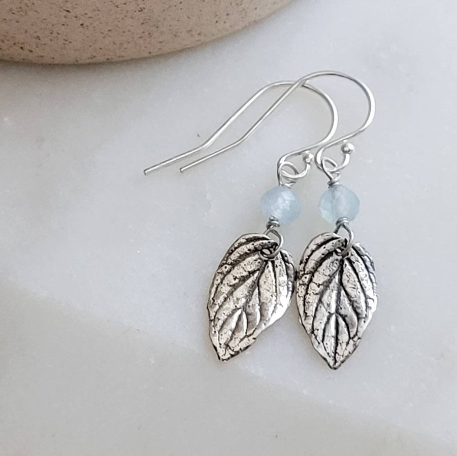 Leaf & Gemstone Drop Earrings • Choose Your Color • Custom Earrings • Boho Style • Nature Inspired • Mint Leaves • Dangle Earrings