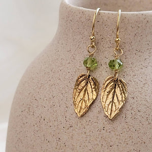 Leaf & Gemstone Drop Earrings • Choose Your Color • Custom Earrings • Boho Style • Nature Inspired • Mint Leaves • Dangle Earrings