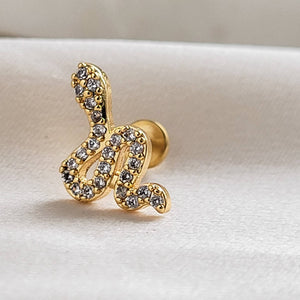 CZ Diamond Snake Stud • Flat Back Earrings • 16 Gauge Screw Back Studs • 316L Surgical Steel • Comfort Fit • Sleep In Earrings