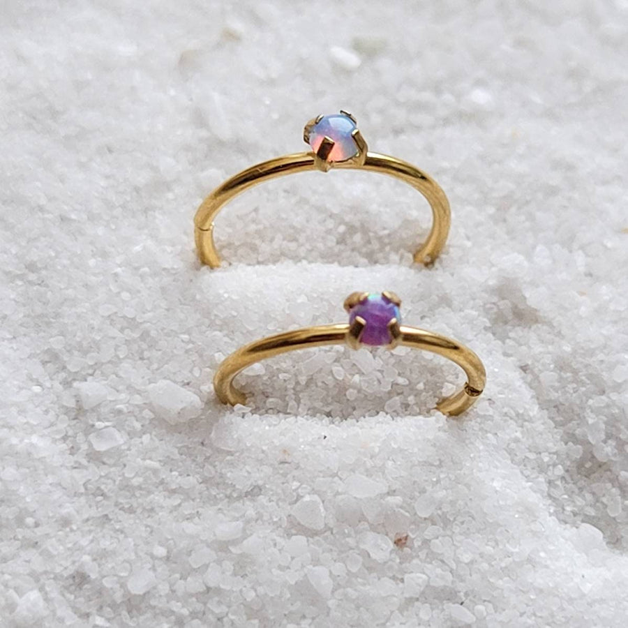 Dainty Opal Nose Ring • Thin Gold Nose Ring • 20 Gauge 316L Surgical Steel • Purple Opal • Waterproof • Dainty Nose Jewelry