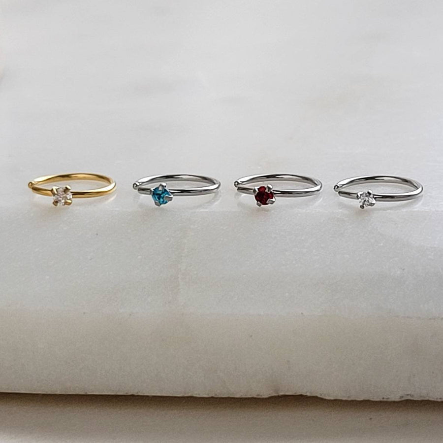 Tiny CZ Gemstone Nose Ring • Pretty & Delicate Nose Hoop • 20 Gauge Surgical Steel • Dainty Nose Ring •