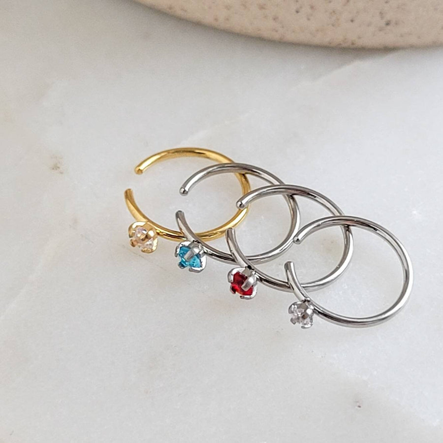 Tiny CZ Gemstone Nose Ring • Pretty & Delicate Nose Hoop • 20 Gauge Surgical Steel • Dainty Nose Ring •