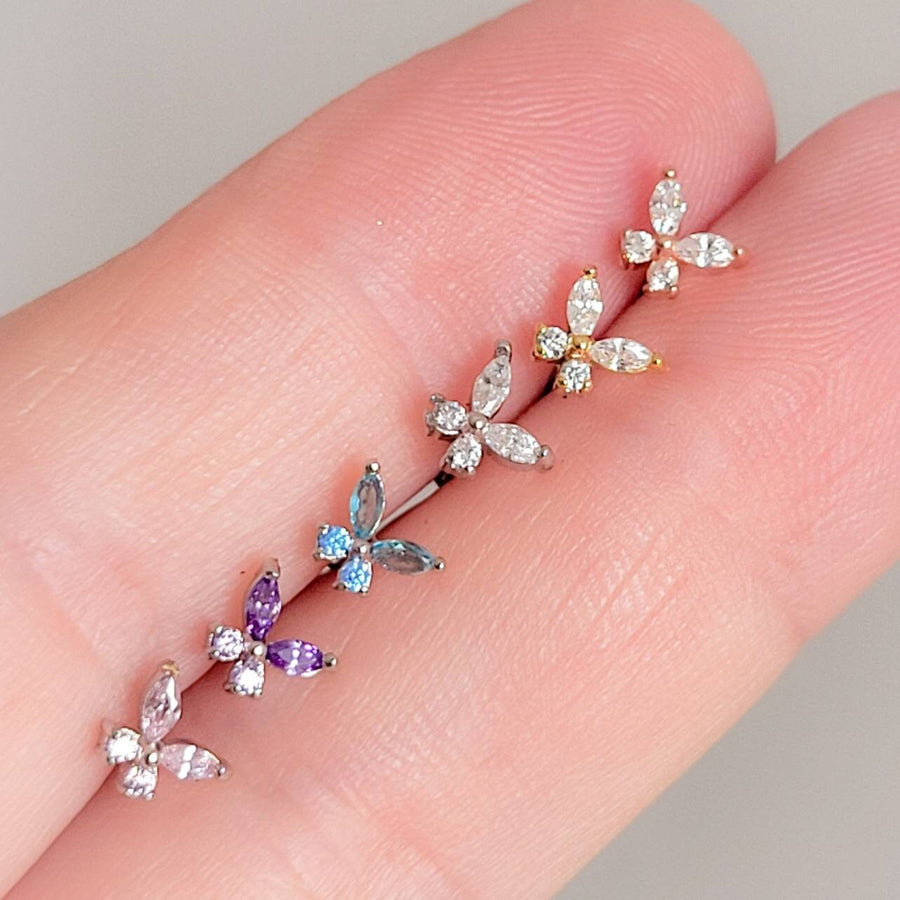 Butterfly Nose Bone • Diamond CZ Nose Stud • Purple Butterfly • Dainty Nose Jewelry • Tiny Butterfly Stud • Waterproof