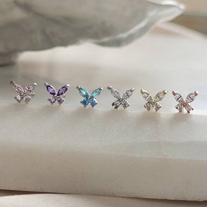 Butterfly Nose Bone • Diamond CZ Nose Stud • Purple Butterfly • Dainty Nose Jewelry • Tiny Butterfly Stud • Waterproof