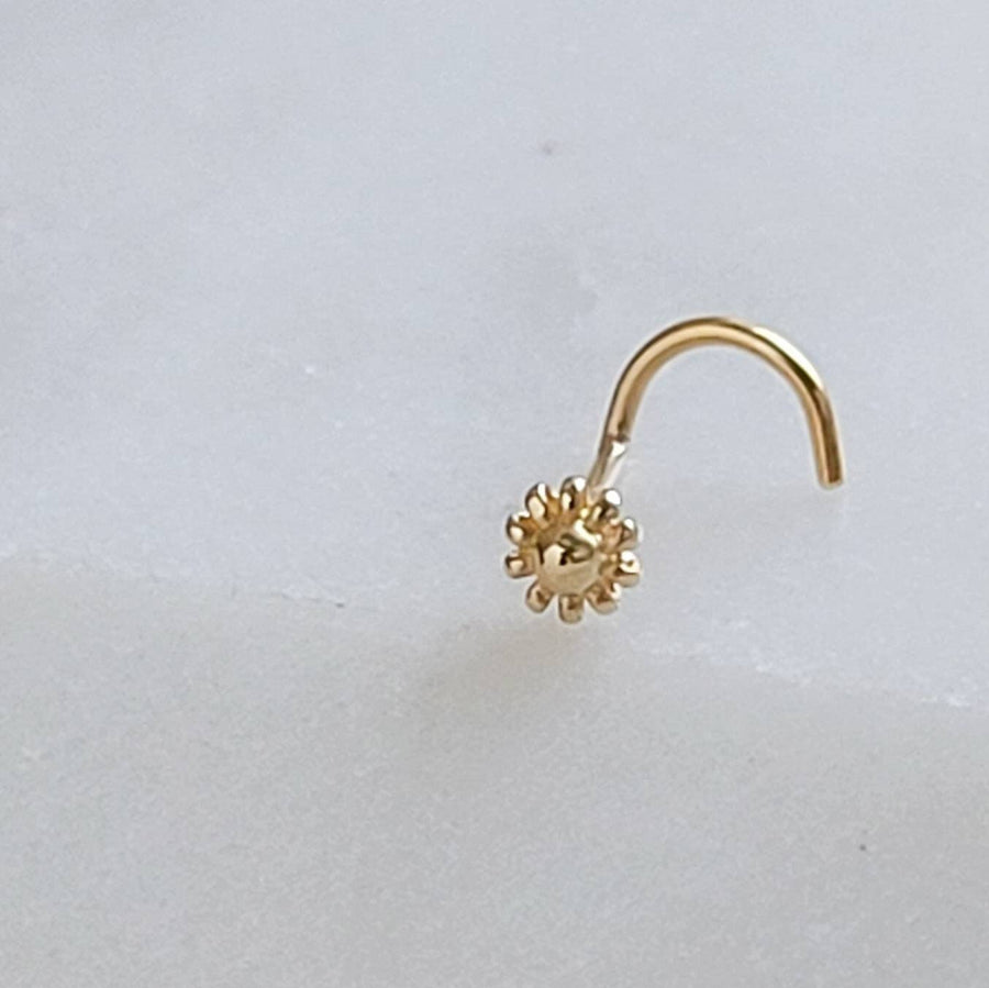 14K Gold Flower Nose Screw • 20 Gauge Nose Stud • Tiny Gold Flower • Dainty Nose Jewelry • Minimal and Delicate