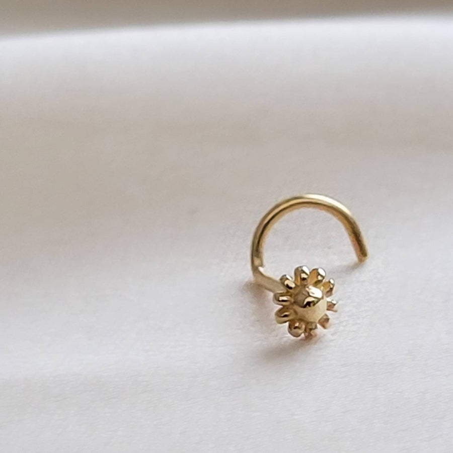 14K Gold Flower Nose Screw • 20 Gauge Nose Stud • Tiny Gold Flower • Dainty Nose Jewelry • Minimal and Delicate