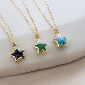 Gemstone Star Necklace • Lapis Lazuli Star Charm • Turquoise Star Necklace • Green Chalcedony Star Pendant • Layering Necklace • Gift