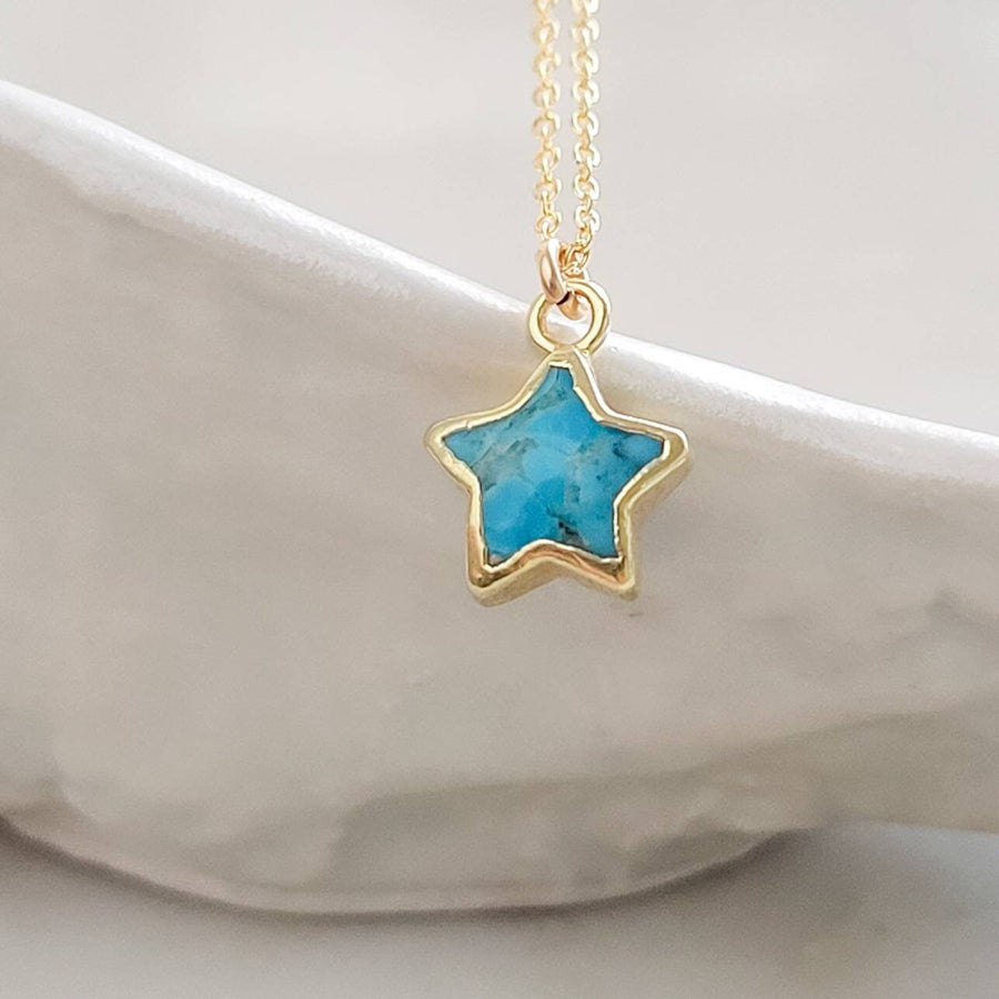 Gemstone Star Necklace • Lapis Lazuli Star Charm • Turquoise Star Necklace • Green Chalcedony Star Pendant • Layering Necklace • Gift