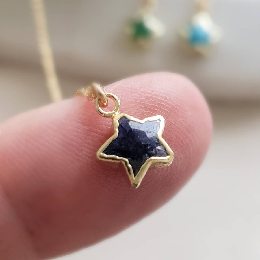 Gemstone Star Necklace • Lapis Lazuli Star Charm • Turquoise Star Necklace • Green Chalcedony Star Pendant • Layering Necklace • Gift