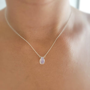 Rainbow Moonstone • Teardrop Necklace • Moonstone Pendant • Delicate Jewelry • Layering Necklace • Rainbow Gemstone • Genuine Moonstone