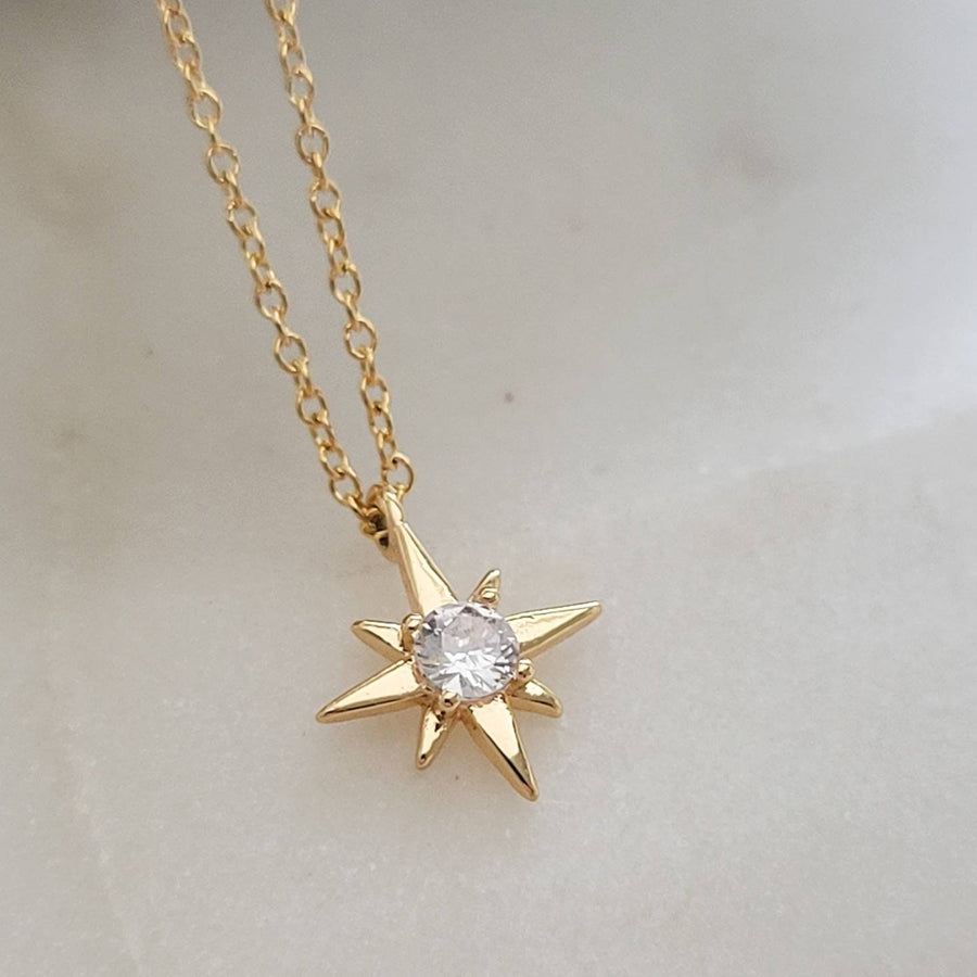 Tiny Polaris Necklace • North Star Charm • Dainty Gold Pendant • Diamond CZ Accent • Graduation Gift • Layering Necklace • Celestial Charm