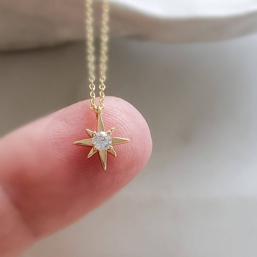 Tiny Polaris Necklace • North Star Charm • Dainty Gold Pendant • Diamond CZ Accent • Graduation Gift • Layering Necklace • Celestial Charm