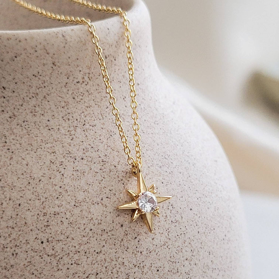 Tiny Polaris Necklace • North Star Charm • Dainty Gold Pendant • Diamond CZ Accent • Graduation Gift • Layering Necklace • Celestial Charm