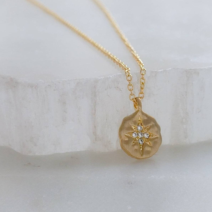 Compass Rose Necklace • Diamond CZ North Star • Gold Compass Necklace • Graduation Gift • Long Distance Friend • Layering Necklace