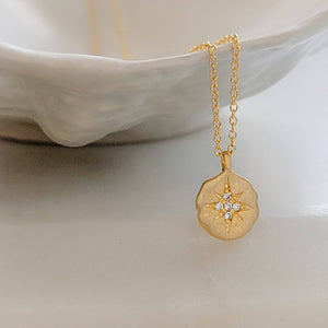 Compass Rose Necklace • Diamond CZ North Star • Gold Compass Necklace • Graduation Gift • Long Distance Friend • Layering Necklace