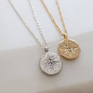 Compass Rose Necklace • Diamond CZ North Star • Gold Compass Necklace • Graduation Gift • Long Distance Friend • Layering Necklace