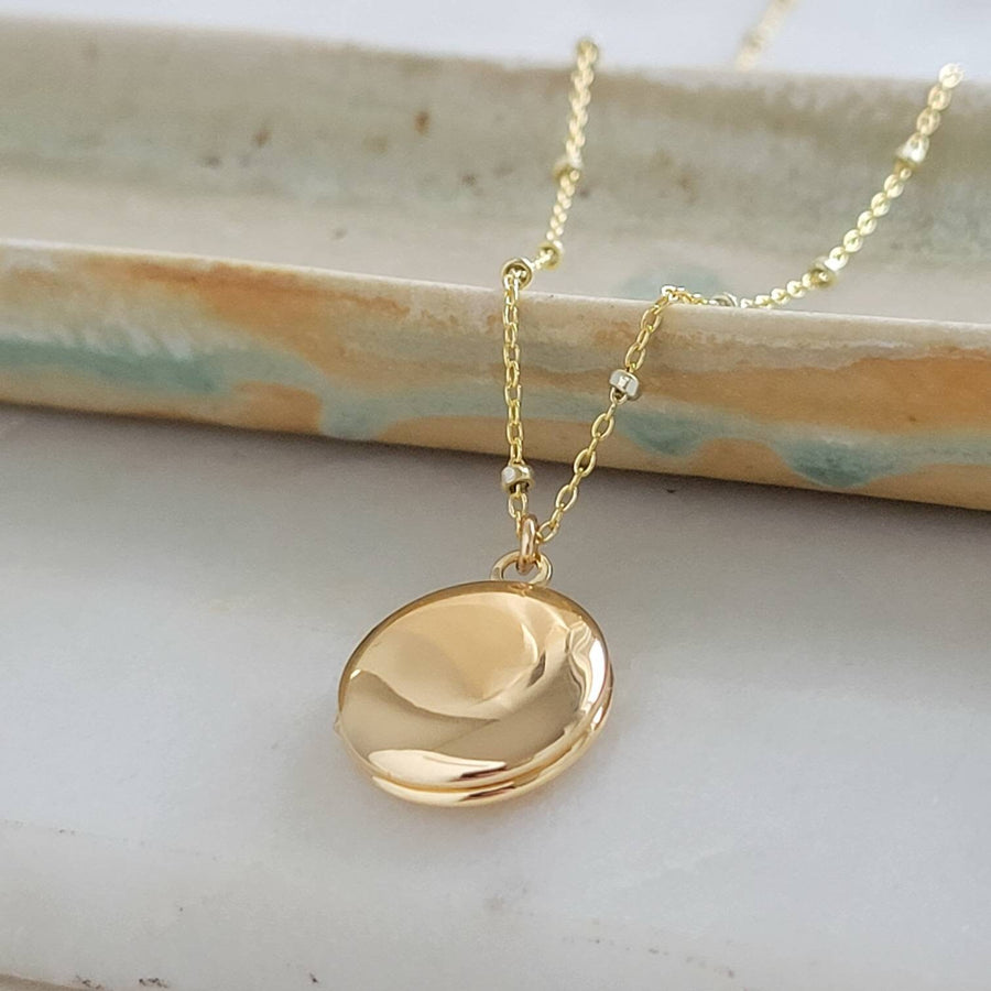 Little Gold Locket Necklace • Tiny Photo Locket • Gift For Mom • Dainty Round Locket • Modern Style • Satellite Chain • Memory Necklace