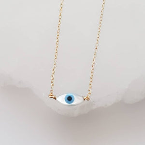 Dainty Evil Eye Necklace • Mother of Pearl Evil Eye • Delicate Necklace • Good Luck • Protection • Black or White Evil Eye