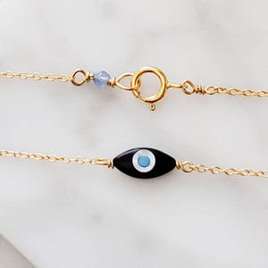 Dainty Evil Eye Necklace • Mother of Pearl Evil Eye • Delicate Necklace • Good Luck • Protection • Black or White Evil Eye