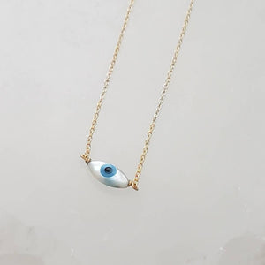 Dainty Evil Eye Necklace • Mother of Pearl Evil Eye • Delicate Necklace • Good Luck • Protection • Black or White Evil Eye