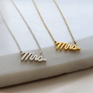 Mrs. Necklace • Mrs. Word Jewelry • New Bride • Bridal Shower Gift • Honeymoon Gift • Just Married • Bridal Jewelry • Hand Written Pendant