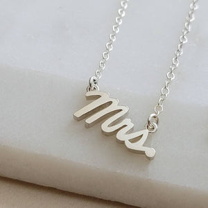 Mrs. Necklace • Mrs. Word Jewelry • New Bride • Bridal Shower Gift • Honeymoon Gift • Just Married • Bridal Jewelry • Hand Written Pendant