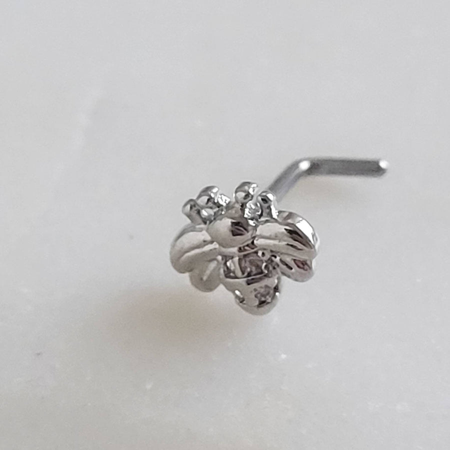 Little Bee Nose Stud • 20 Gauge L Bend • Nose Jewelry • Cubic Zirconia Accents • Cute Body Jewelry • Waterproof