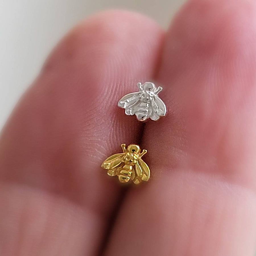 Tiny Bee Nose Bone • 24 Gauge • Sterling Silver Nose Jewelry • Little Bee Nose Stud • Small Nose Piercing