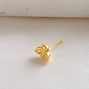 Tiny Bee Nose Bone • 24 Gauge • Sterling Silver Nose Jewelry • Little Bee Nose Stud • Small Nose Piercing