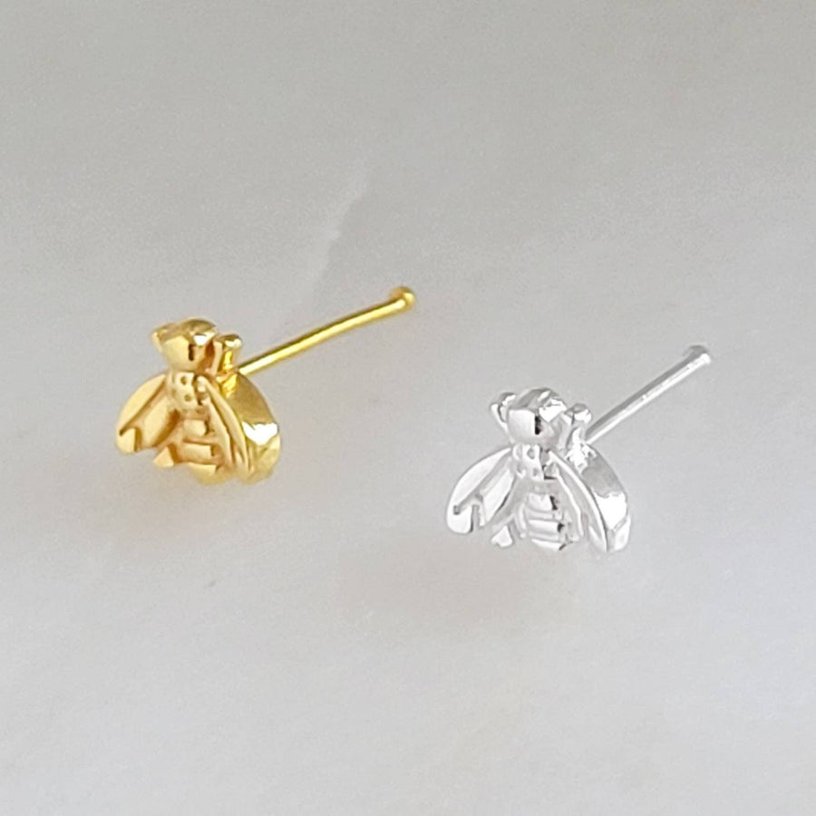 Tiny Bee Nose Bone • 24 Gauge • Sterling Silver Nose Jewelry • Little Bee Nose Stud • Small Nose Piercing