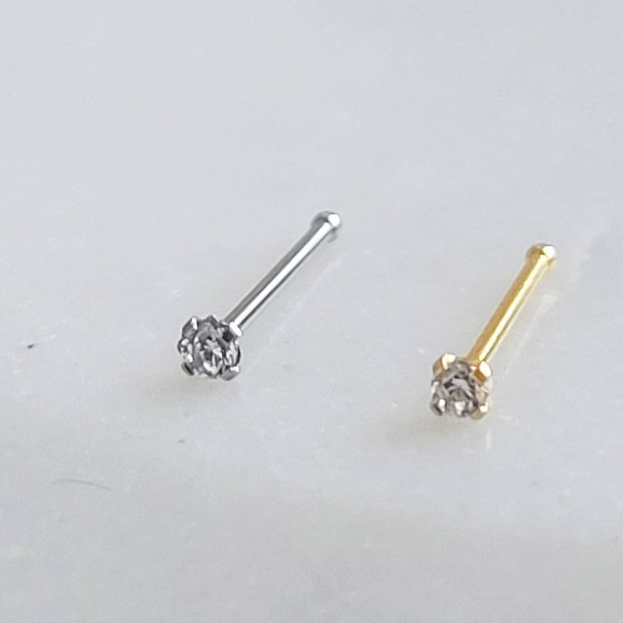 Teeny Tiny Diamond CZ Nose Bone • Dainty Nose Stud • 22 Gauge • Delicate Nose Piercing • Subtle Nose Stud