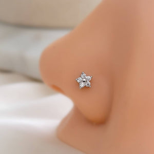 Sparkle Flower Nose Stud • L Bend Nose Stud • Diamond CZ Flower • Dainty Nose Jewelry • Waterproof • 20 Gauge