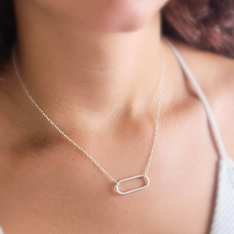 Single Paperclip Link Necklace • Modern Simplicity • Minimalist Style • Sterling Silver Statement Necklace • Layering Necklace • Waterproof