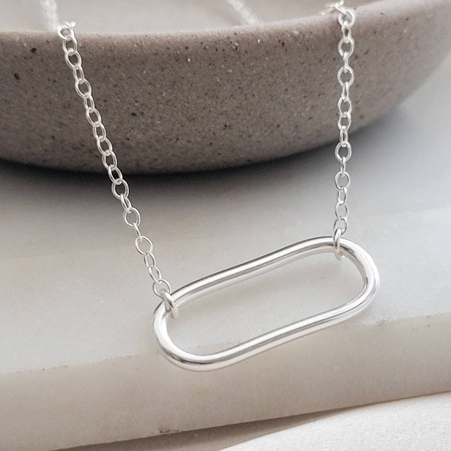 Single Paperclip Link Necklace • Modern Simplicity • Minimalist Style • Sterling Silver Statement Necklace • Layering Necklace • Waterproof