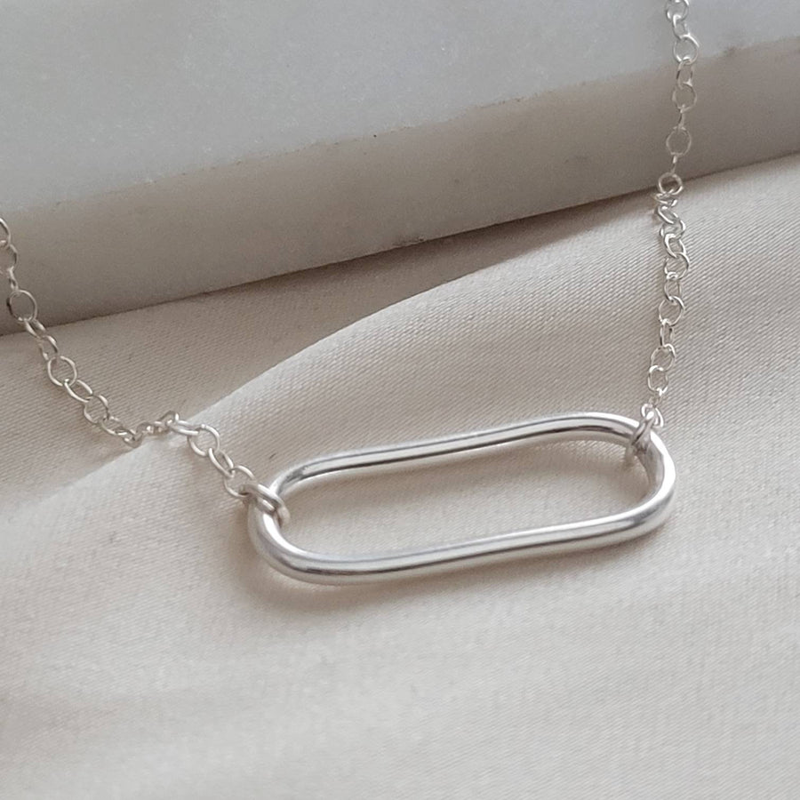 Single Paperclip Link Necklace • Modern Simplicity • Minimalist Style • Sterling Silver Statement Necklace • Layering Necklace • Waterproof