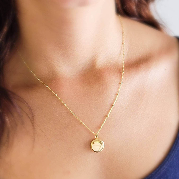 Little Gold Locket Necklace • Tiny Photo Locket • Gift For Mom • Dainty Round Locket • Modern Style • Satellite Chain • Memory Necklace