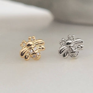 Little Bee Nose Stud • 20 Gauge L Bend • Nose Jewelry • Cubic Zirconia Accents • Cute Body Jewelry • Waterproof