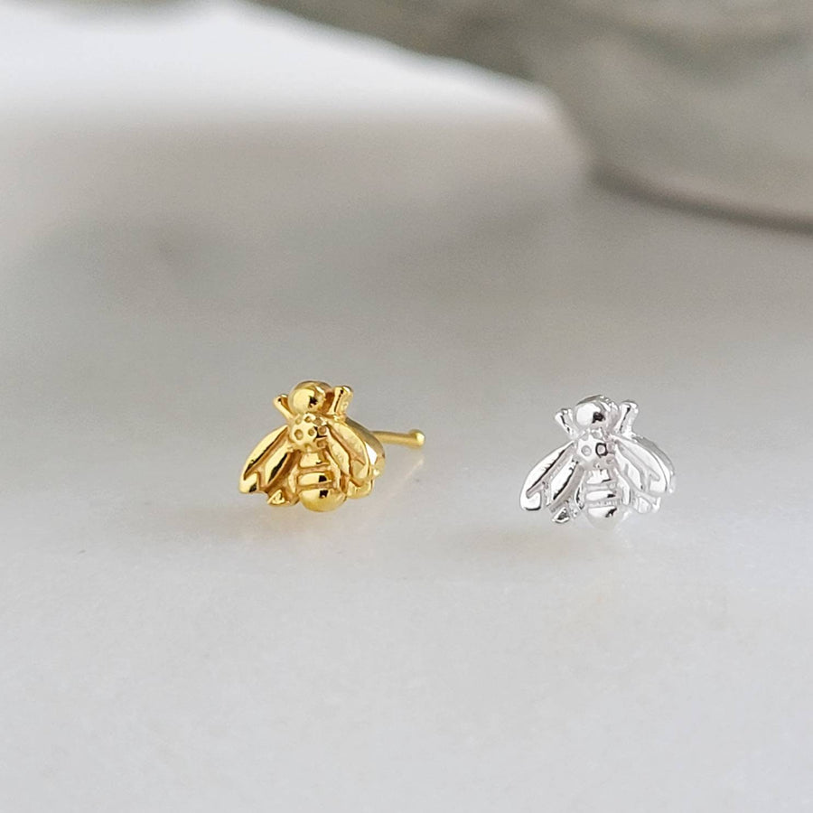 Tiny Bee Nose Bone • 24 Gauge • Sterling Silver Nose Jewelry • Little Bee Nose Stud • Small Nose Piercing