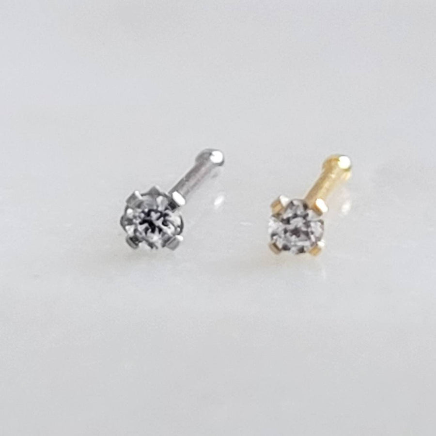 Teeny Tiny Diamond CZ Nose Bone • Dainty Nose Stud • 22 Gauge • Delicate Nose Piercing • Subtle Nose Stud