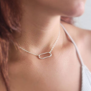 Single Paperclip Link Necklace • Modern Simplicity • Minimalist Style • Sterling Silver Statement Necklace • Layering Necklace • Waterproof