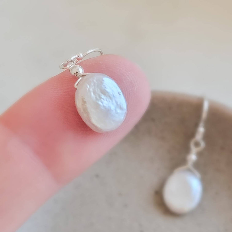 Dainty Coin Pearl Earrings • Delicate Pearl Drops • Oval Coin Pearl Earrings • White Freshwater Pearls • Bridesmaid Gift